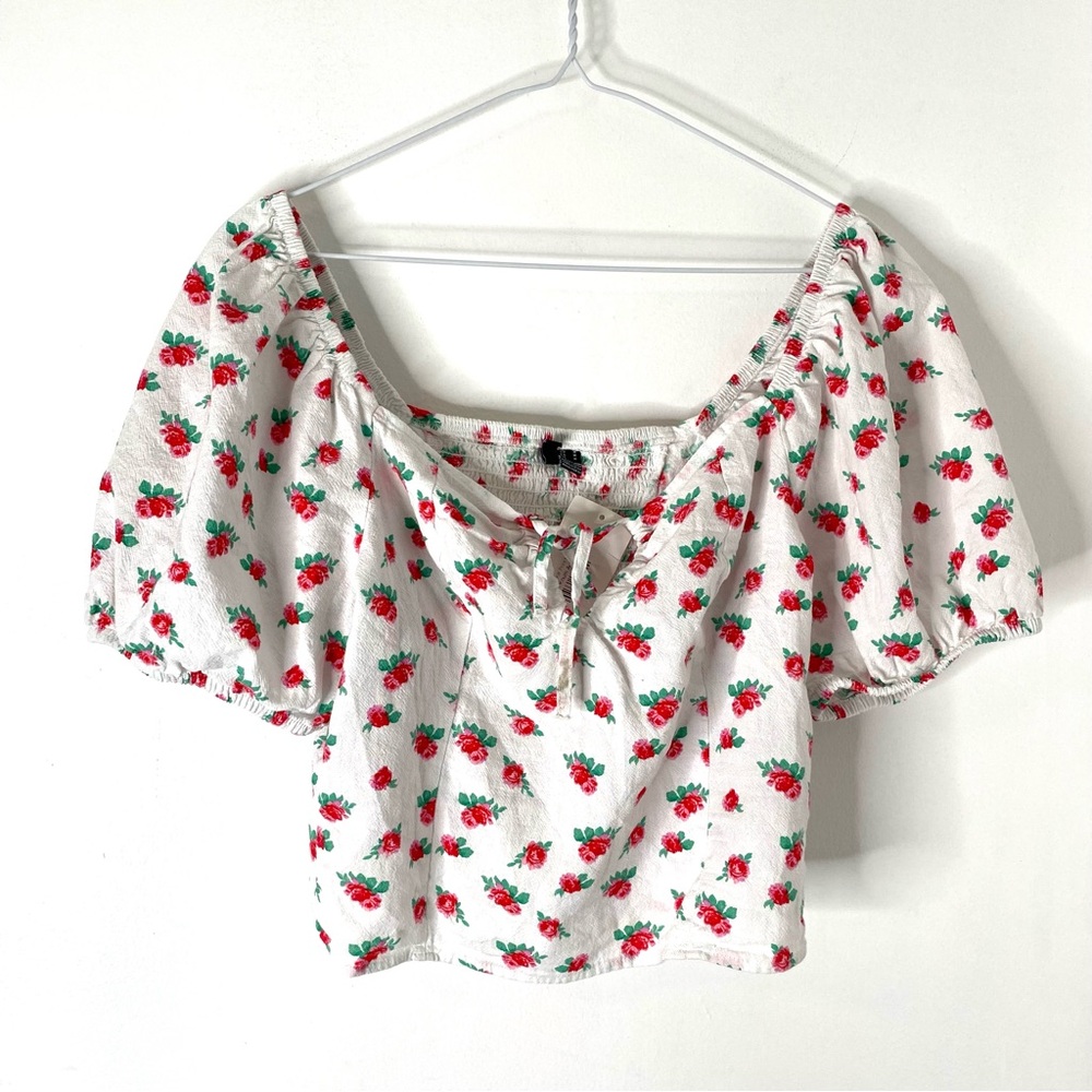 Vero Moda Floral Print Puff Sleeve Square Neck Blouse Cropped Top NWT